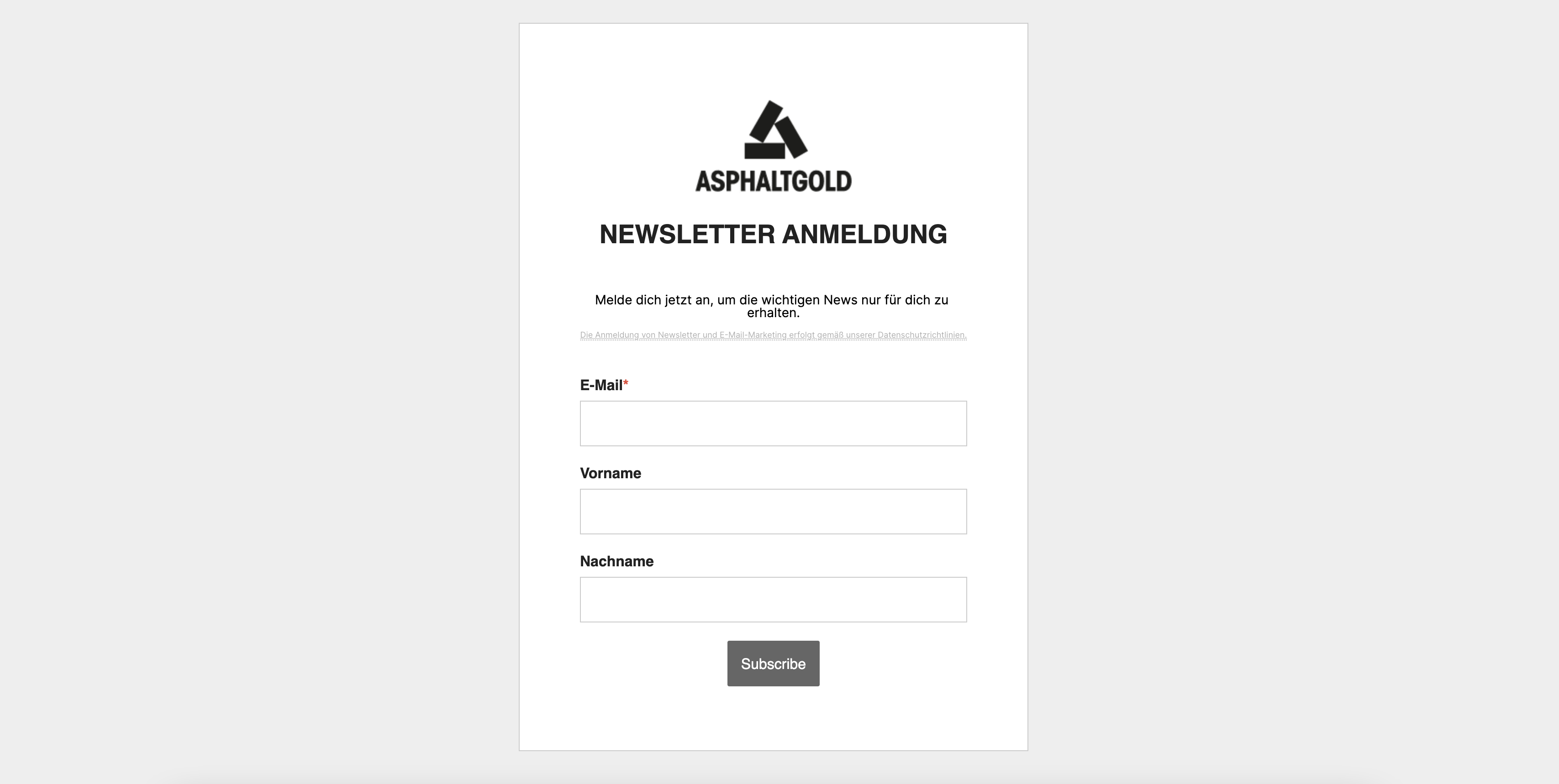 Asphaltgold Newsletter Signup