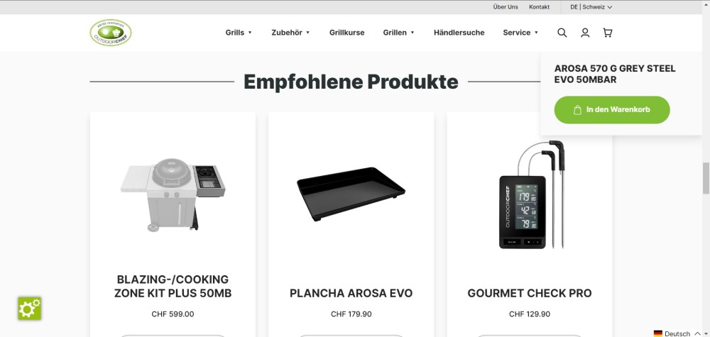 Mit dem Verweis auf 'Empfohlene Produkte' nutzt Latori-Kunde Outdoorchef das Potenzial von Cross-Selling.