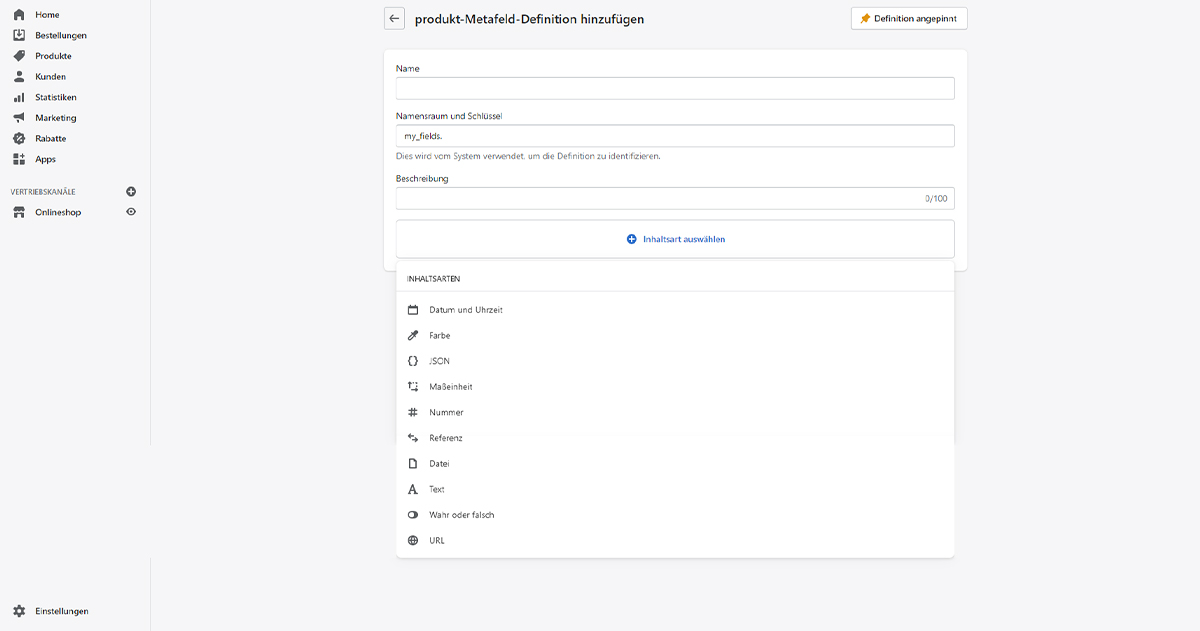 Erstellung eines Metafeldes im Shopify-Adminbereich | Latori